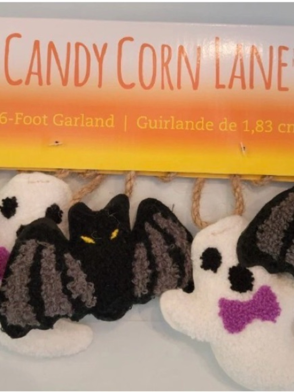 Candy Corn Lane 6ft Garland Ghosts Bats Jack O Lantern Soft Crochet NEW